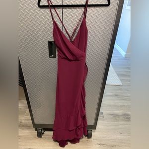 high-low maxi burgundy dress